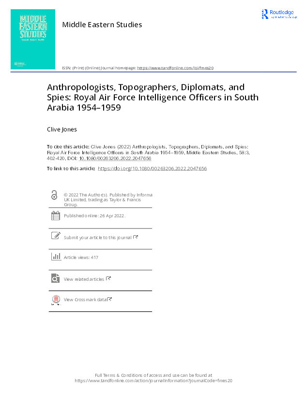 Anthropologists, Topographers, Diplomats, and Spies: Royal Air Force Intelligence Officers in South Arabia 1954–1959 Thumbnail