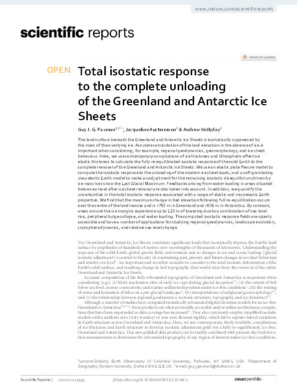 Total isostatic response to the complete unloading of the Greenland and Antarctic Ice Sheets Thumbnail