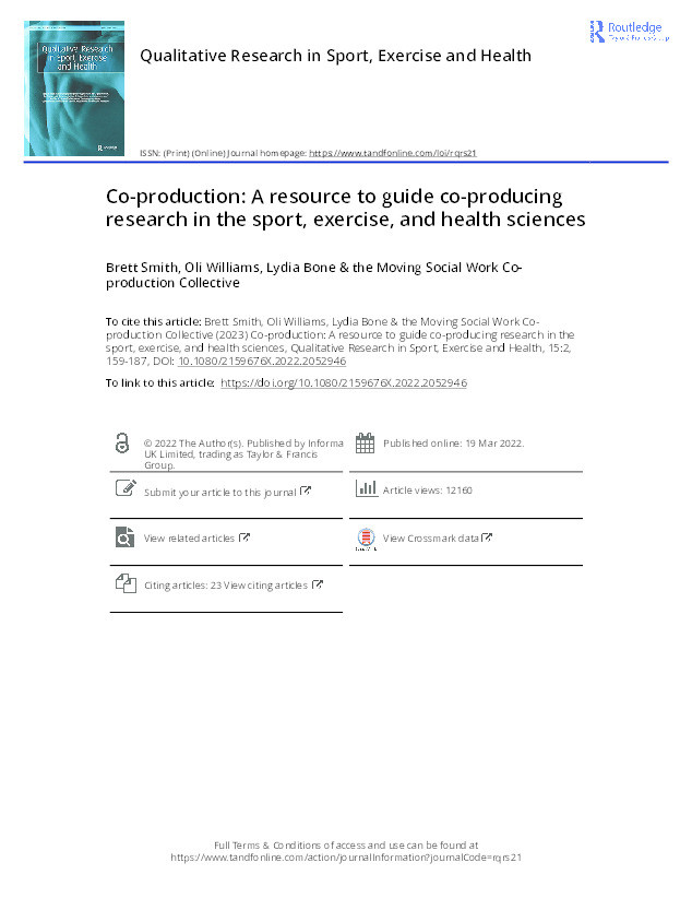 Co-production: A resource to guide co-producing research in the sport, exercise, and health sciences Thumbnail