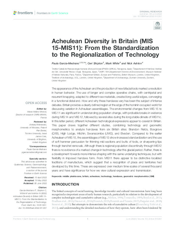Acheulean Diversity in Britain (MIS 15-MIS11): From the Standardization to the Regionalization of Technology Thumbnail