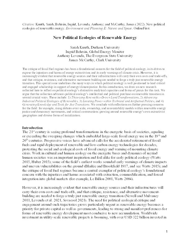New Political Ecologies of Renewable Energy Thumbnail