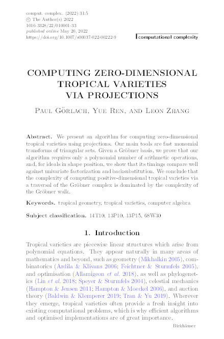 Computing zero-dimensional tropical varieties via projections Thumbnail
