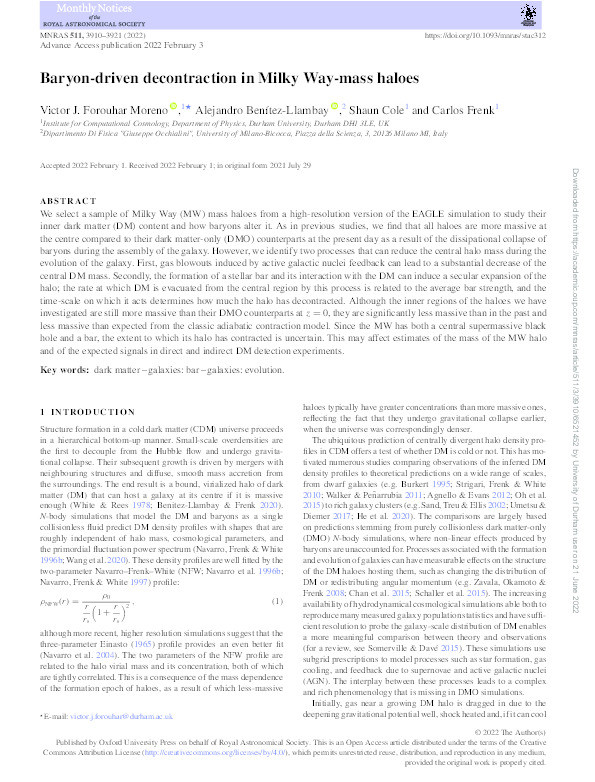 Baryon-driven decontraction in Milky Way-mass haloes Thumbnail