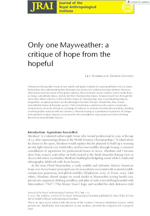 Only one Mayweather: a critique of hope from the hopeful Thumbnail
