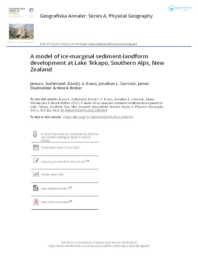 A model of ice-marginal sediment-landform development at Lake Tekapo, Southern Alps, New Zealand Thumbnail
