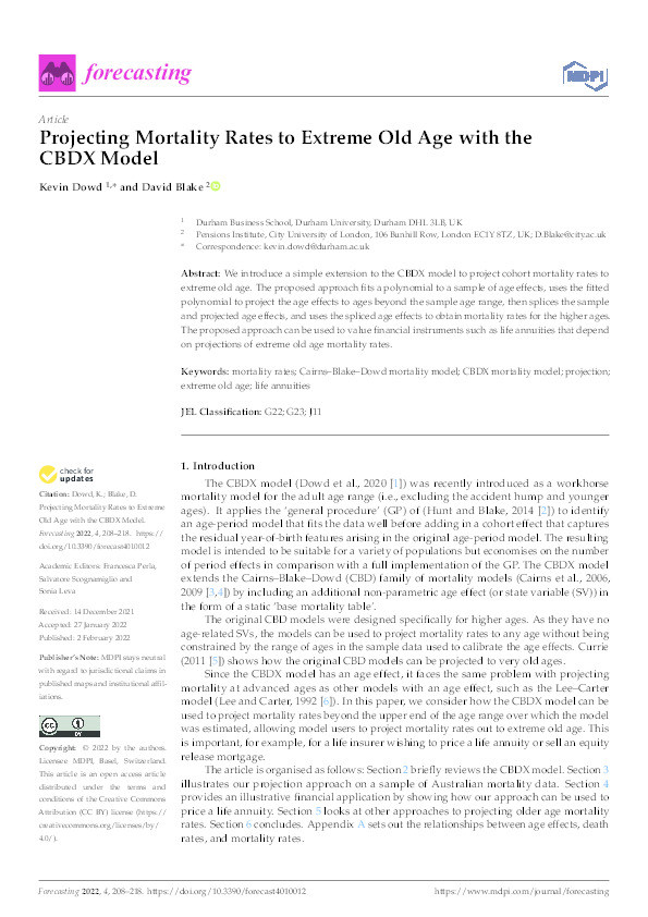 Projecting Mortality Rates to Extreme Old Age with the CBDX Model Thumbnail