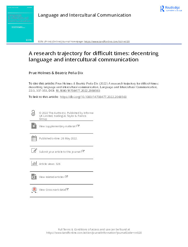 A research trajectory for difficult times: decentring language and intercultural communication Thumbnail