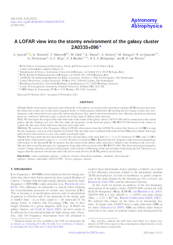 A LOFAR view into the stormy environment of the galaxy cluster 2A0335+096 Thumbnail