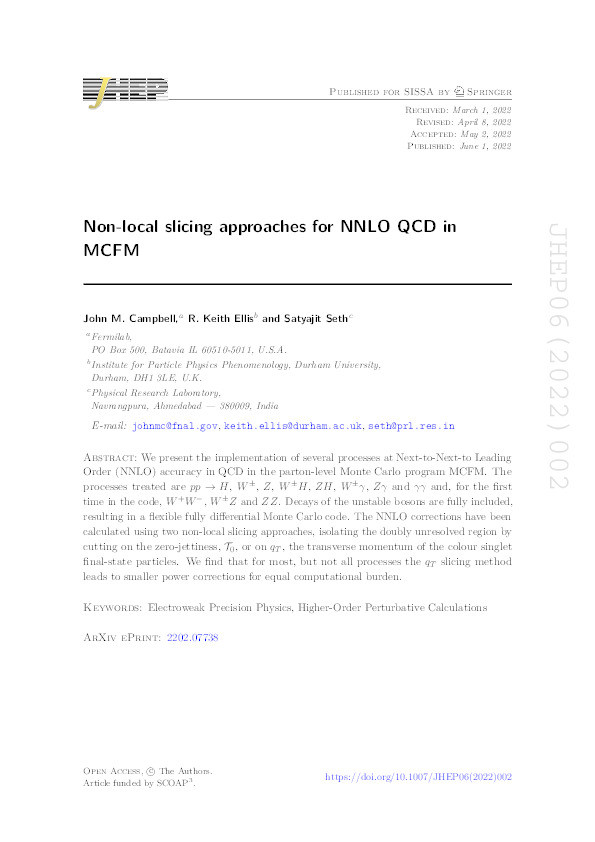 Non-local slicing approaches for NNLO QCD in MCFM Thumbnail