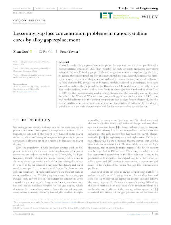 Lessening gap loss concentration problems in nanocrystalline cores by alloy gap replacement Thumbnail