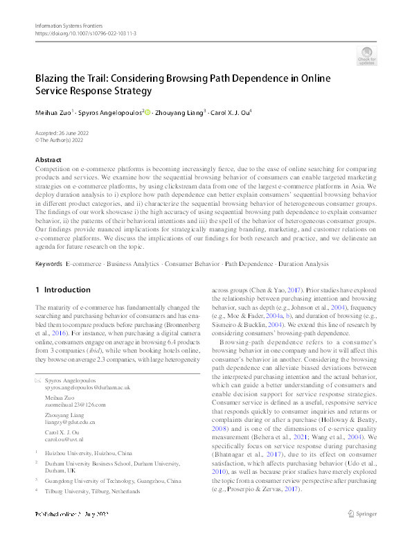 Blazing the Trail: Considering Browsing Path Dependence in Online Service Response Strategy Thumbnail