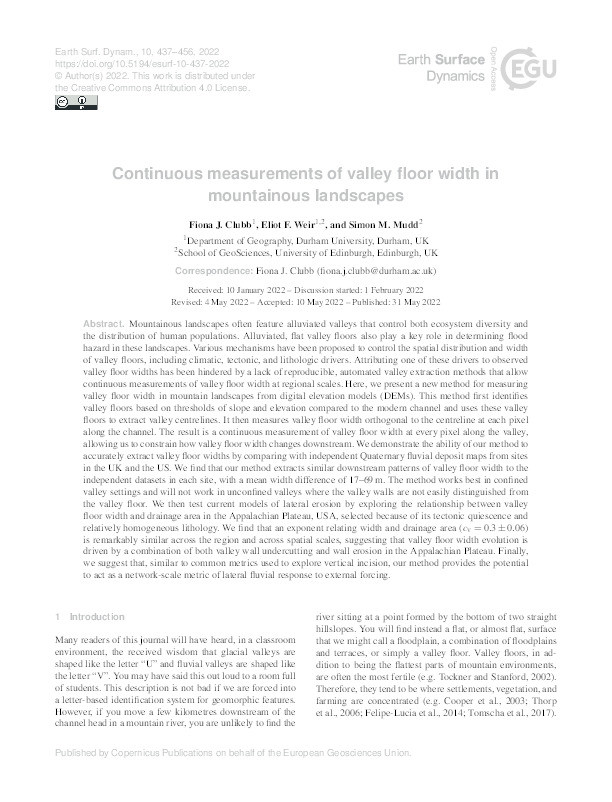 Continuous measurements of valley floor width in mountainous landscapes Thumbnail