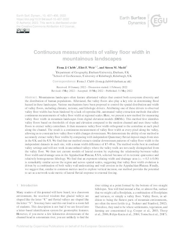 Continuous measurements of valley floor width in mountainous landscapes Thumbnail