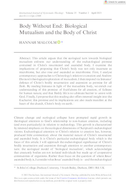 Body Without End: Biological Mutualism and the Body of Christ Thumbnail