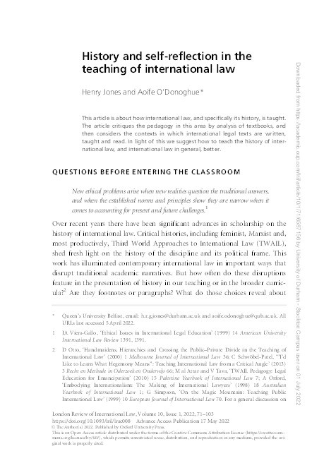 History and self-reflection in the teaching of international law Thumbnail