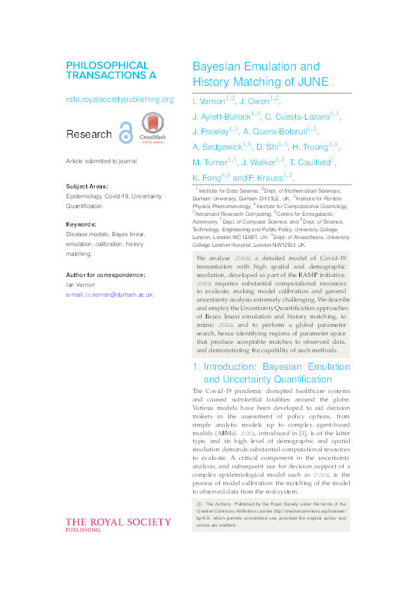 Bayesian Emulation and History Matching of JUNE Thumbnail