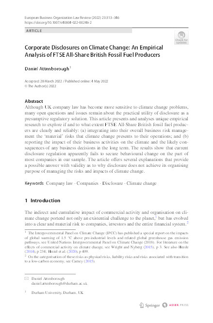 Corporate Disclosures on Climate Change: An Empirical Analysis of FTSE All-Share British Fossil Fuel Producers Thumbnail