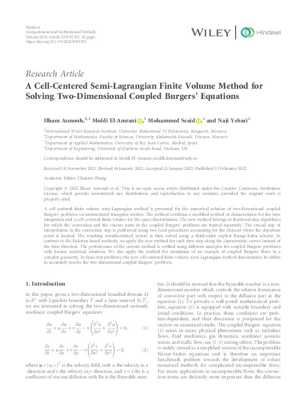 A Cell-Centered Semi-Lagrangian Finite Volume Method for Solving Two-Dimensional Coupled Burgers’ Equations Thumbnail