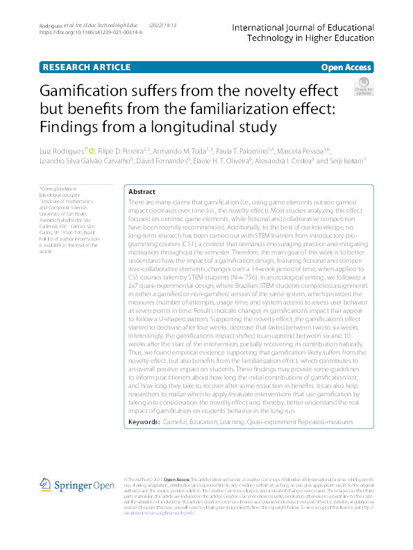 Gamification suffers from the novelty effect but benefits from the familiarization effect: Findings from a longitudinal study Thumbnail