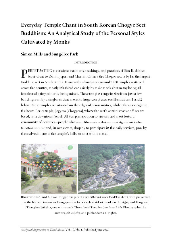Everyday Temple Chant in South Korean Chogye Sect Buddhism: An Analytical Study of the Personal Styles Cultivated by Monks Thumbnail