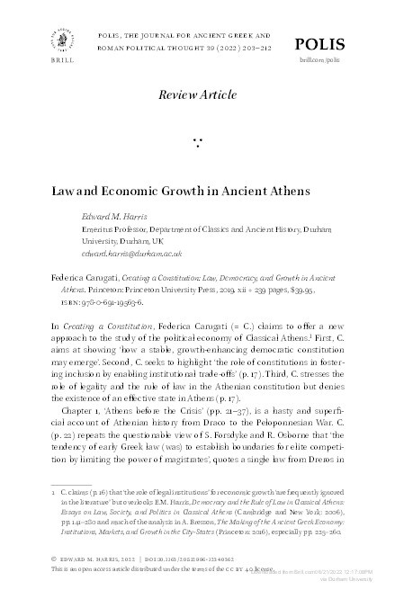 Law and Economic Growth in Ancient Athens Thumbnail