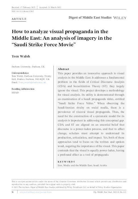 How to analyze visual propaganda in the Middle East: An analysis of imagery in the “Saudi Strike Force Movie” Thumbnail