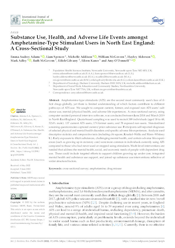 Substance use, health, and adverse life events among different amphetamine type stimulant users in North East England: a cross-sectional study Thumbnail