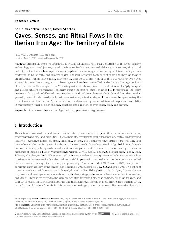 Caves, Senses, and Ritual Flows in the Iberian Iron Age: The Territory of Edeta Thumbnail