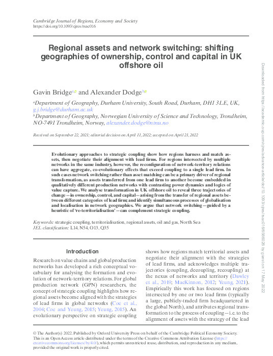 Regional assets and network switching: shifting geographies of ownership, control and capital in UK offshore oil Thumbnail