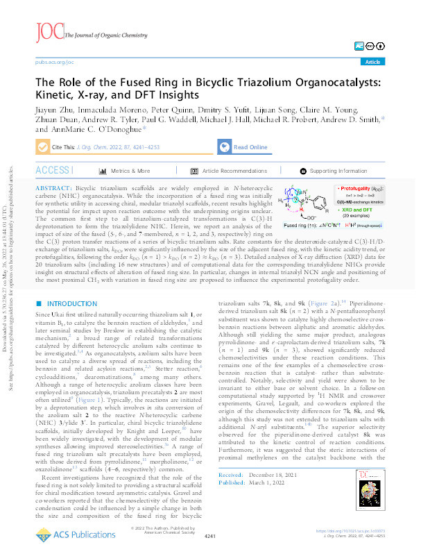 The Role of the Fused Ring in Bicyclic Triazolium Organocatalysts: Kinetic, X-ray, and DFT Insights Thumbnail