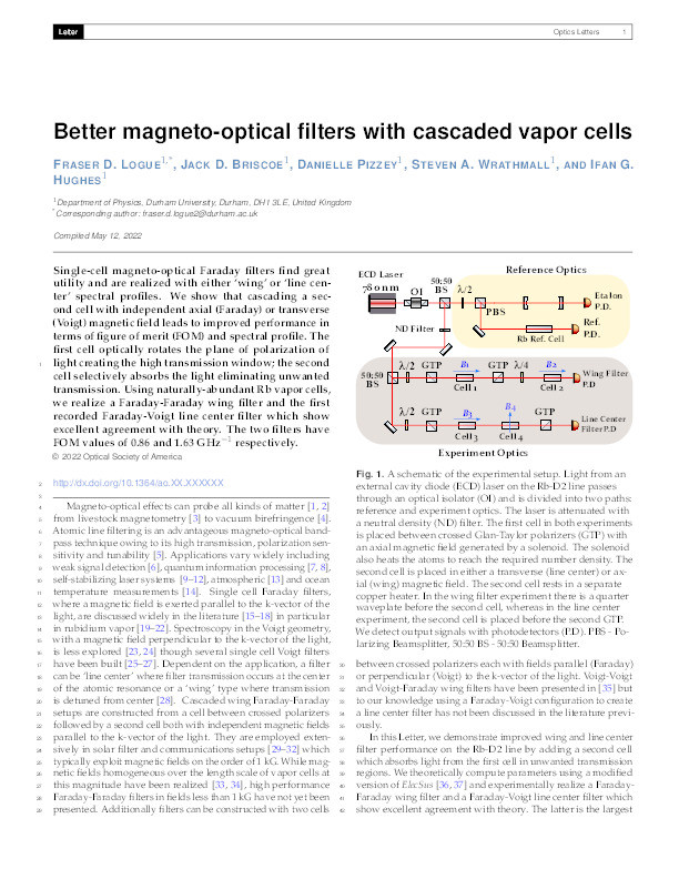 Better magneto-optical filters with cascaded vapor cells Thumbnail