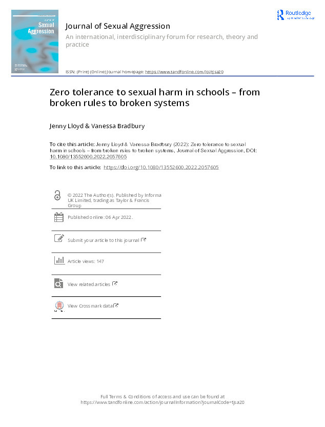 Zero tolerance to sexual harm in schools – from broken rules to broken systems Thumbnail