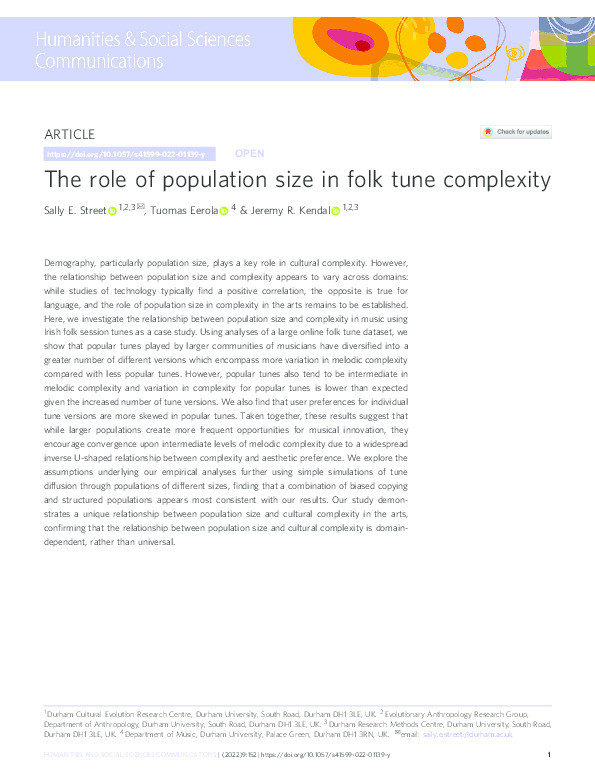 The role of population size in folk tune complexity Thumbnail