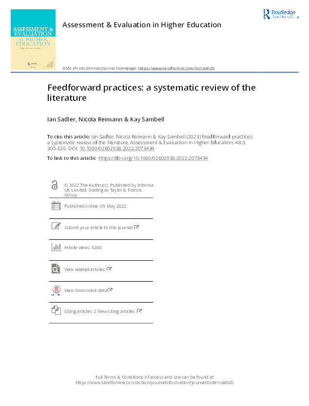 Feedforward practices: a systematic review of the literature Thumbnail