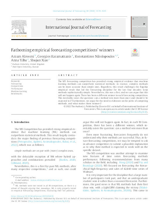 Fathoming empirical forecasting competitions’ winners Thumbnail