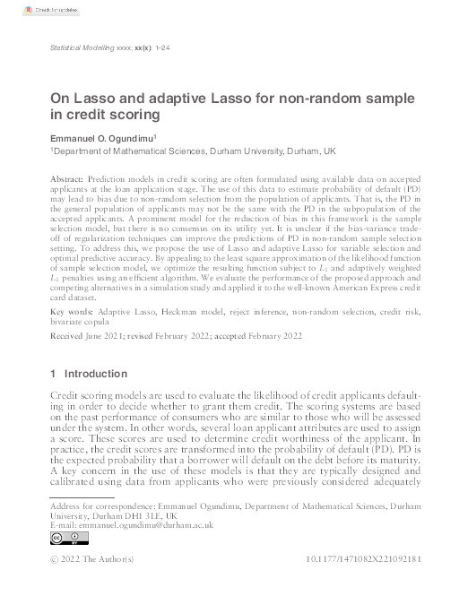 On Lasso and adaptive Lasso for non-random sample in credit scoring Thumbnail