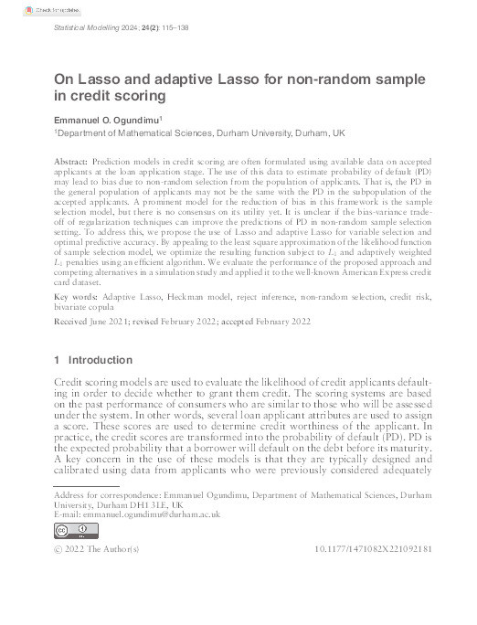 On Lasso and adaptive Lasso for non-random sample in credit scoring Thumbnail