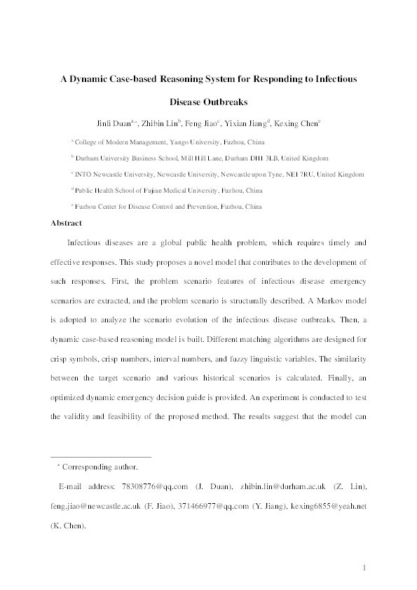 A Dynamic Case-based Reasoning System for Responding to Infectious Disease Outbreaks Thumbnail