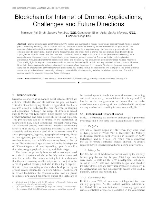 Blockchain for the Internet of Drones: Applications, Challenges, and Future Directions Thumbnail