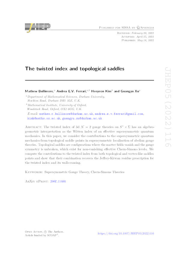 The twisted index and topological saddles Thumbnail