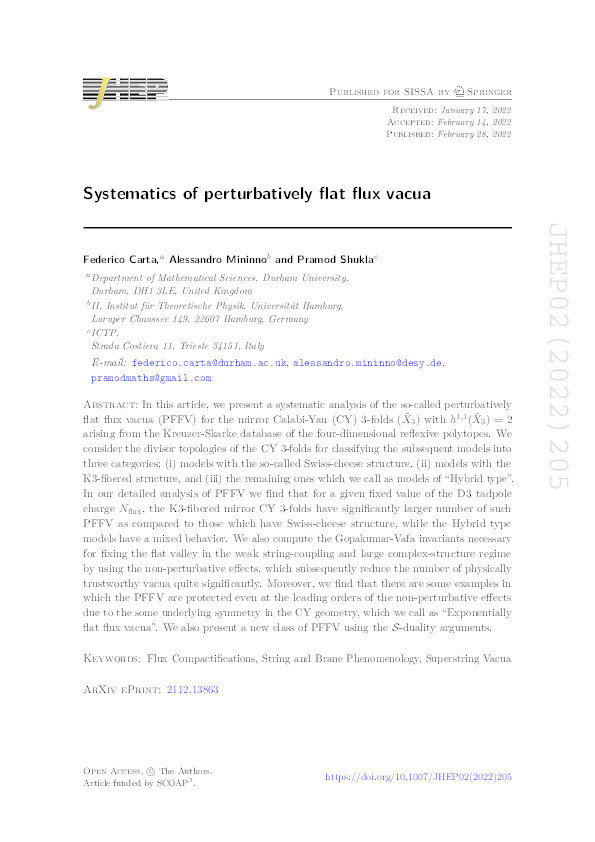 Systematics of perturbatively flat flux vacua Thumbnail