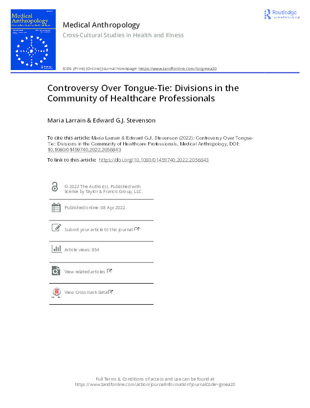 Controversy Over Tongue-Tie: Divisions in the Community of Healthcare Professionals Thumbnail