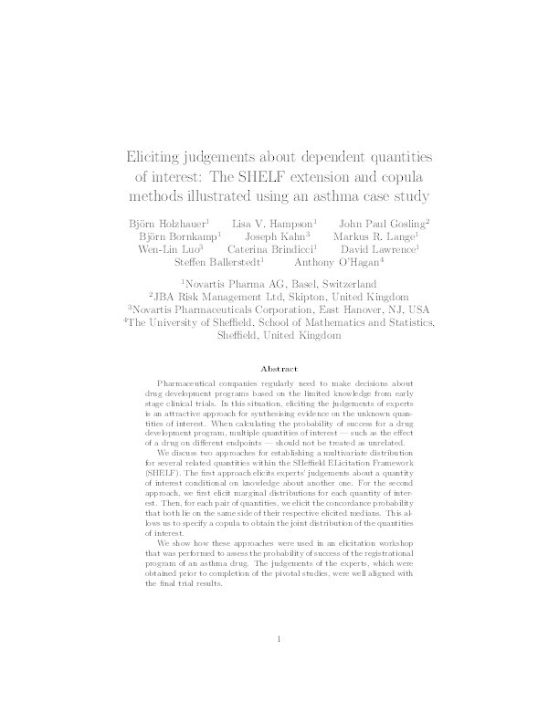 Eliciting judgements about dependent quantities of interest: The SHeffield ELicitation Framework extension and copula methods illustrated using an asthma case study Thumbnail