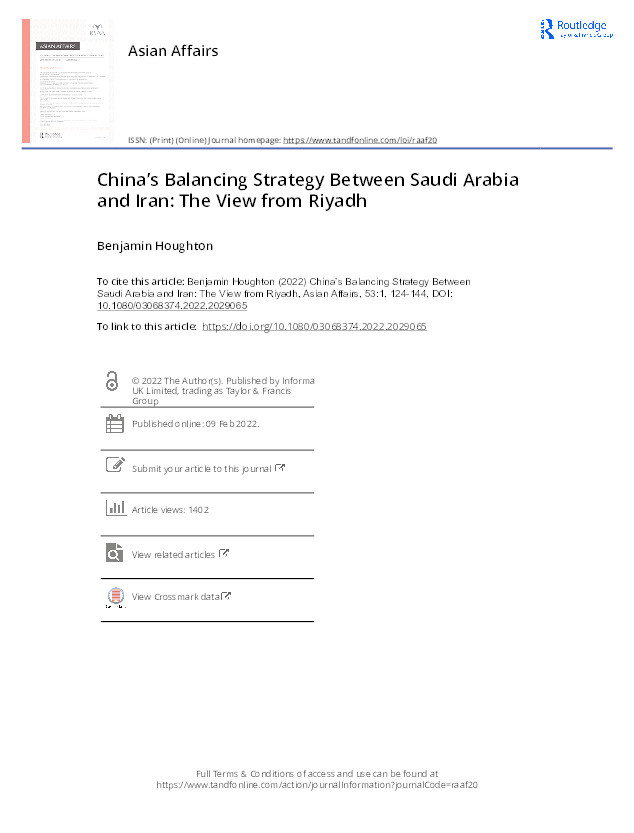 China’s Balancing Strategy Between Saudi Arabia and Iran: The View from Riyadh Thumbnail
