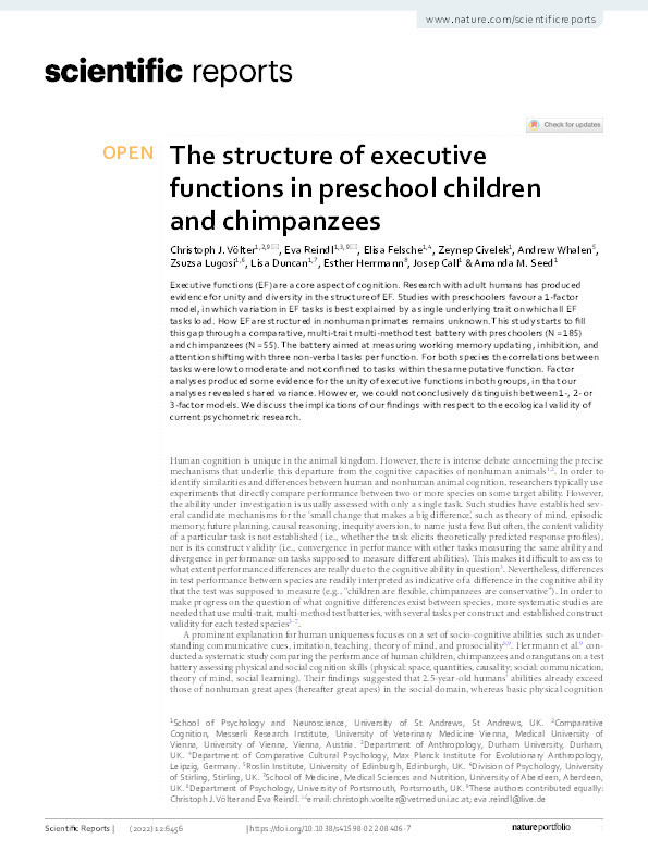 The structure of executive functions in preschool children and chimpanzees Thumbnail