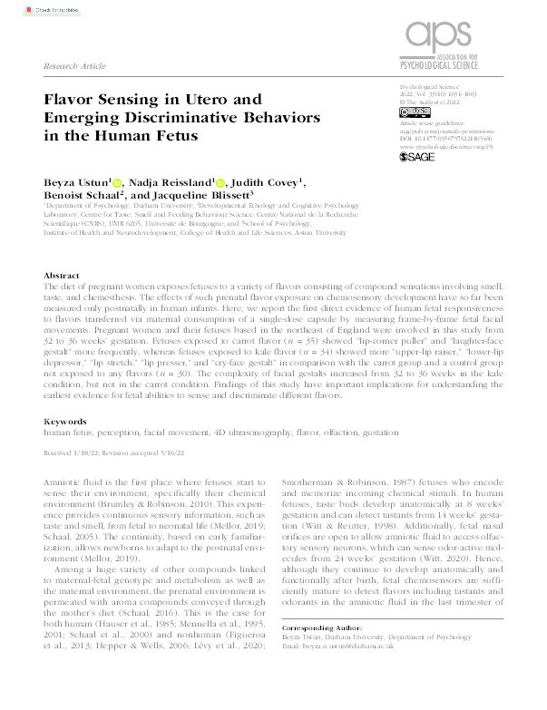 Flavor Sensing in Utero and Emerging Discriminative Behaviours in the Human Fetus Thumbnail