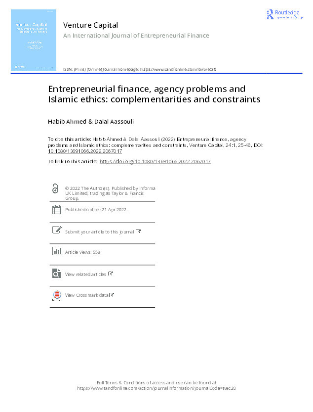 Entrepreneurial finance, agency problems and Islamic ethics: complementarities and constraints Thumbnail