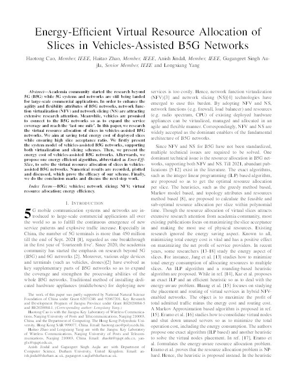 Energy-Efficient Virtual Resource Allocation of Slices in Vehicles-Assisted B5G Networks Thumbnail