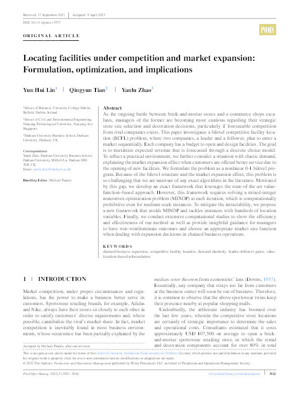 Locating facilities under competition and market expansion