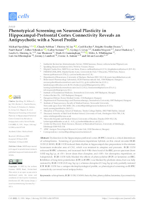 Phenotypical Screening on Neuronal Plasticity in Hippocampal-Prefrontal Cortex Connectivity Reveals an Antipsychotic with a Novel Profile Thumbnail